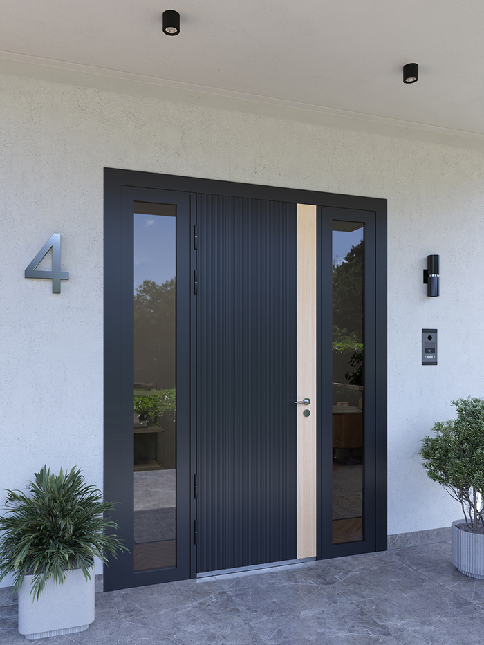 Входная дверь Ягуар в современном стиле с остекленными боковинами